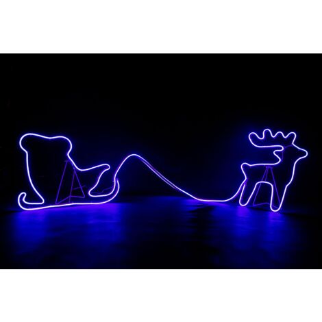 Reindeer 30x40cm and Sleigh 30x45cm Rope Light Silhouette-blue