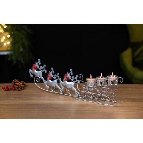 Reindeer Candle Holder Decoration - Tea Light Holder Sleigh And Reindeer Xmas Ornaments - Christmas Table Decoration Tea Light Candle Holders For Home Christmas Decorations