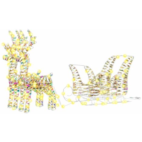 Reindeer Pull Sleigh Warm White 30 x 12 x 54.5 cm PET vidaXL