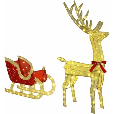 Reindeer Pull Sleigh Warm white 70 x 26 x 128.5 cm Fabric vidaXL