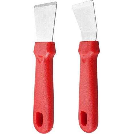 Reinigungsschaber aus Edelstahl, Küchenschaber zum Reinigen von Flecken und Gefriergut auf Herden, Kühlschränken, Backöfen und Glasplatten (1 gerader + 1 flexibler Schaber), Rot, Fonepro
