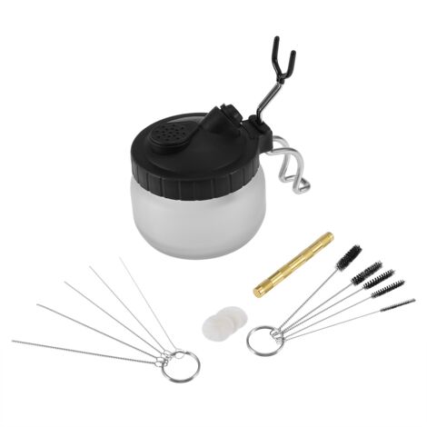 Reinigungstopf für Airbrush-Pistolen mit Flasche, Nadel, Düse und Bürsten