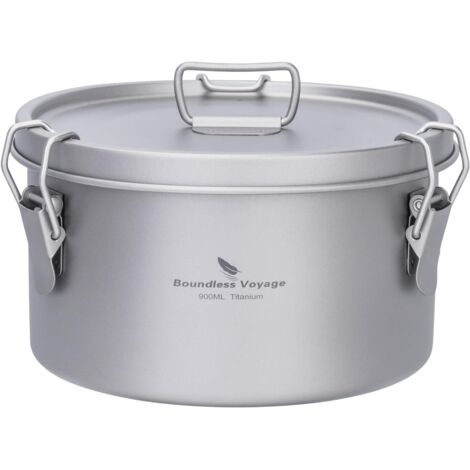 Reise-Lunchbox mit Titanbeschichtung und auslaufsicherem Deckel, leichter Outdoor-Kochtopf für Rucksacktouren (Ti2085C / 0,9L)