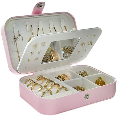 Reise-Schmuckkästchen, tragbares Schmuckkästchen mit Spiegel, bietet Platz für Halsketten, Armbänder, Ringe und Ohrringe.