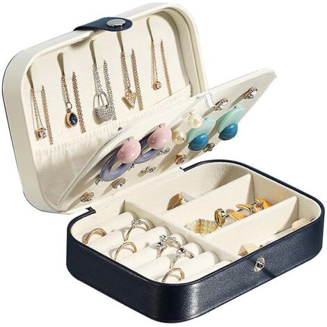 Reise-Schmuckorganizer für Damen - Blau 16 x 11 x 5 cm, Kleines Schmuckkästchen zur Aufbewahrung von Ringen, Ohrringen, Halsketten usw.