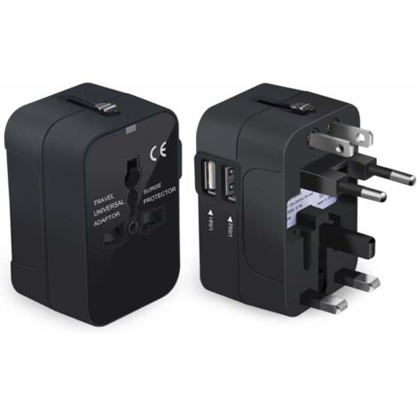 Reiseadapter, internationaler Reiseadapter mit zwei USB-Anschlüssen für Japan, China, USA/EU/GB/AU und ca. 150 weitere Länder