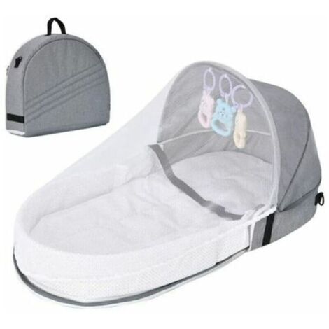 Reisebett für Babys mit Moskitonetz, faltbares Reisebett mit Moskitonetz, bionisches Reisebett aus atmungsaktiver Baumwolle, Kuschelnest, Anti-Moskitos, tragbares Babybett für 0-36 Monate (Grau).