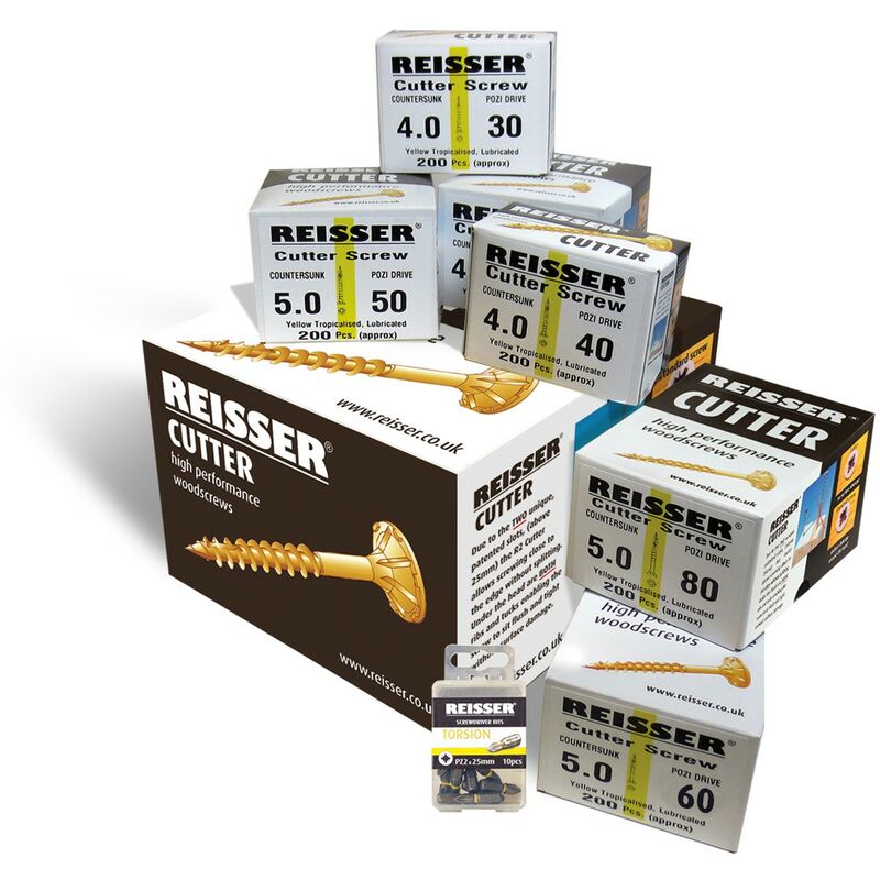 Trade Pack 1600 Assorted Cutter Wood Screws 1600 + 20 PZ2 Torsion Bits - Reisser