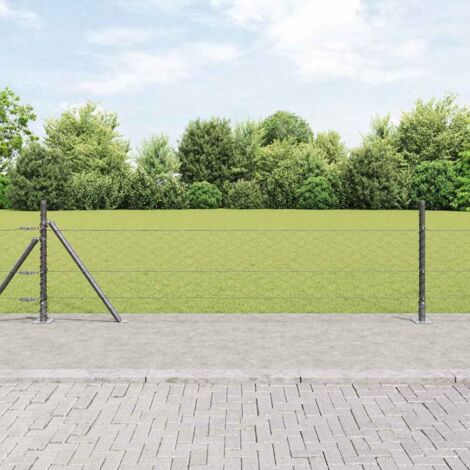 Reja con postes Gris 0.5 x 50 m Acero recubierto de PVC