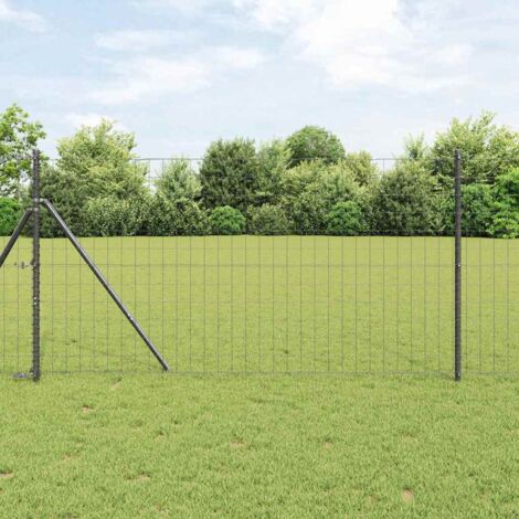 Reja con postes Gris 1 x 25 m Acero