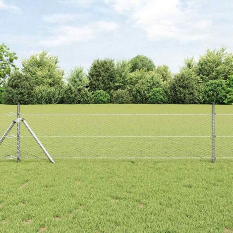 Reja con postes Plateado 0.4 x 100 m Acero recubierto de PVC