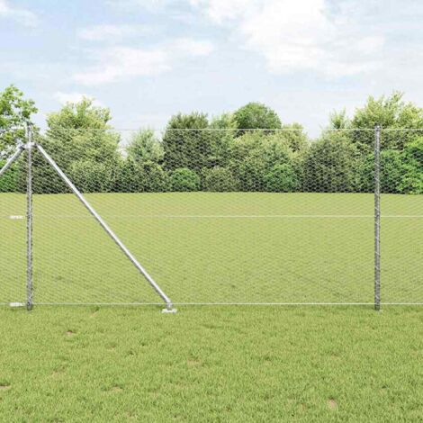 Reja con postes Plateado 1 x 100 m Acero recubierto de PVC