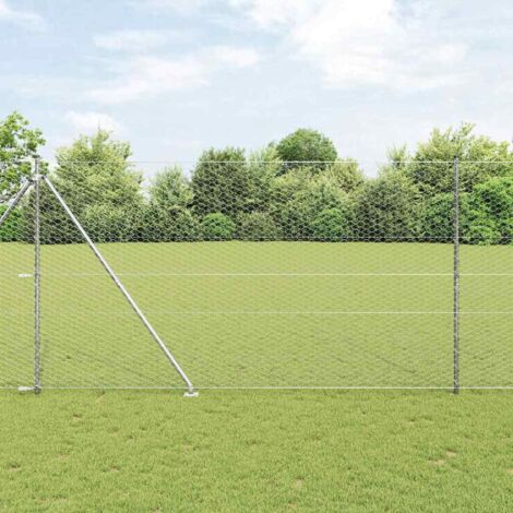 Reja con postes Plateado 1.5 x 10 m Acero recubierto de PVC