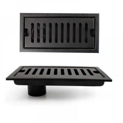 Rejilla de ducha, desagüe de suelo rectangular 20x10cm, canal de ducha, desagüe de suelo negro con rejilla de acero inoxidable, adecuado para inodoro, baño, cocina, balcón