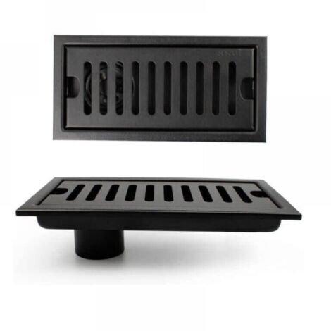 Rejilla de ducha, desagüe de suelo rectangular 20x10cm, canal de ducha, desagüe de suelo negro con rejilla de acero inoxidable, adecuado para inodoro, baño, cocina, balcón