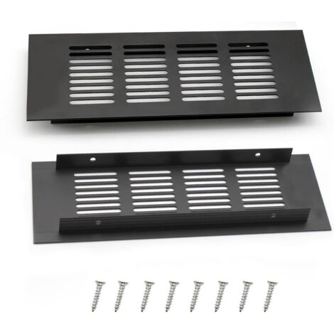 Rejilla de Ventilación de 2 Piezas, Rejilla de Muebles de Aluminio Negro 20 × 8 cm, Rejilla de Ventilación Simple, Moderna y Práctica, para Ventilación de Armario, Zapatero y Armario