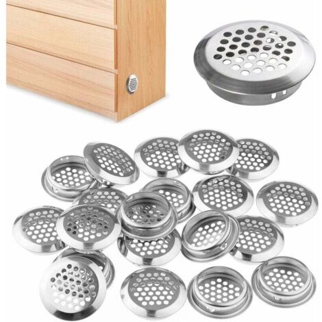 Rejilla de ventilación de acero inoxidable de 20 piezas, rejilla de ventilación redonda de 35 mm para armario, zapatero y guardarropa (plateada)