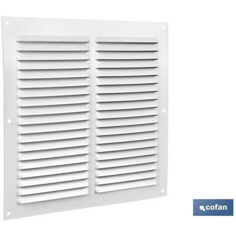 Rejilla de ventilación de aluminio blanco 20 x 20 cm con mosquitera y 0,6 mm de espesor