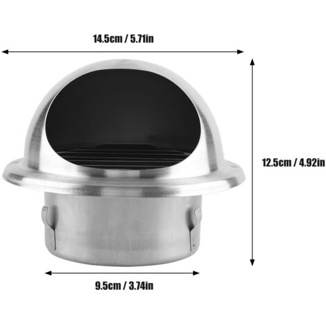 Rejilla de ventilación redonda de acero inoxidable para montaje en pared o techo  Diámetro 14,5 cm  Resistente al viento y a los insectos  Fácil instalación