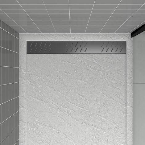 Plato de ducha en acrílico Blanco 80x120x4 cm - Rejilla Lineal Cromada -  WHITENESS II