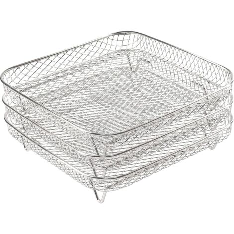 Rejilla para freidora de aire, 3 niveles, apilable, cesta deshidratadora de acero inoxidable 304, accesorios multifuncionales para freidoras/hornos (20,5 x 20,5 x 8,5 cm) - fácil de limpiar