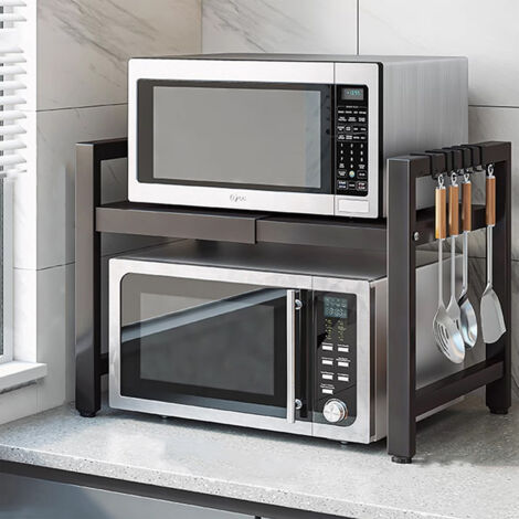 Rejilla para Horno Microondas con 6 Ganchos, Especiero Extensible de 40-64 cm y Rejilla para Horno Microondas