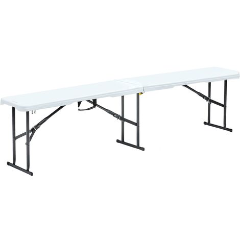 Rekkem – Banc pliable en résine 180 cm – Structure en acier – Assise en polyéthylène haute densité – Charge max 300 kg – Poignée de transport intégrée