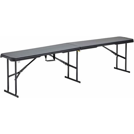 Rekkem – Banc pliant noir 3 places 180 cm – Structure acier époxy – Assise polyéthylène haute densité – Charge max 300 kg – Usage intérieur/extérieur
