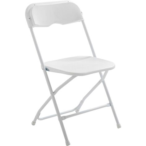 Rekkem – Chaise pliante plastique blanche – Structure acier époxy – Dossier PEHD – Charge max 110kg – Pliable et antidérapante