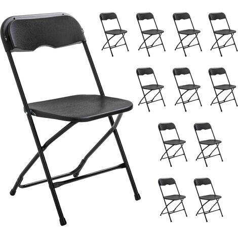 Rekkem – Ensemble de 12 chaises pliantes noires – Acier époxy et polyéthylène haute densité – Charge max 110 kg – Dimensions H.89 cm