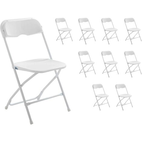 Rekkem – Lot de 10 chaises pliantes blanches – Structure en acier époxy – Assise en PEHD – Charge maximale 110 kg – Dimensions H.89 cm