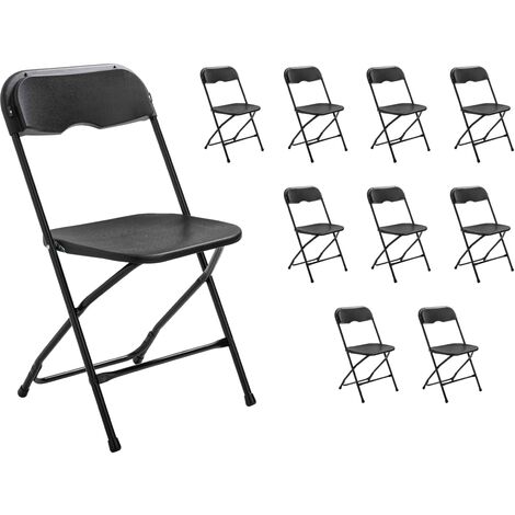 Rekkem – Lot de 10 chaises pliantes noires – Structure acier avec finition époxy – Assise en PEHD – Charge max 110 kg – Empilables pour rangement facile