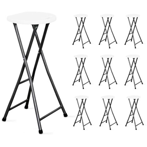 Rekkem – Lot de 10 tabourets de bar pliants – Structure en acier époxy – Assise en PEHD – Charge max 100 kg – Pour intérieur et extérieur
