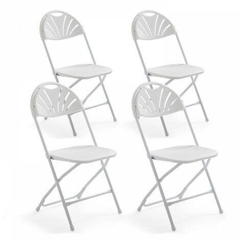Rekkem – Lot de 4 chaises pliantes blanches – Structure acier époxy – Dossier en polyéthylène haute densité – Usage intensif intérieur et extérieur
