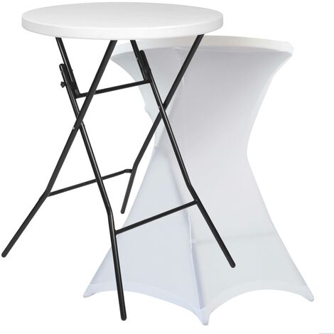 Rekkem – Mange-debout pliant 80 cm – Housse blanche en polyester 210 g/m² – Structure acier époxy – Charge max 110 kg – Usage professionnel intérieur extérieur