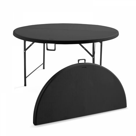 Rekkem – Table pliante ronde 8 personnes – Plateau en PEHD 150 cm – Structure acier époxy noire – Charge max 130 kg – Pliable et transportable