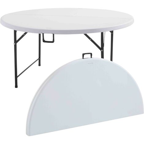 Rekkem – Table pliante ronde 150 cm – Structure en acier époxy – Plateau en polyéthylène haute densité – Charge max 130 kg – Pour 8 personnes