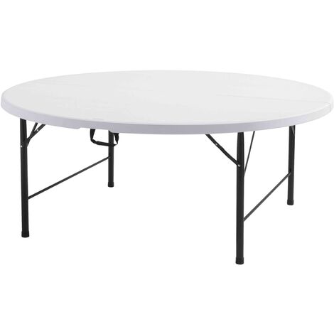 Rekkem – Table pliante ronde 180 cm pour 10 personnes – Structure en acier époxy – Plateau en polyéthylène haute densité – Rangement pratique