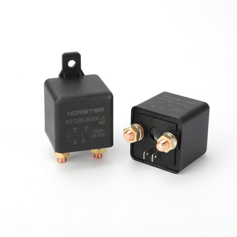 Relais 200 A, bornier M8, 12 V/24 V, bornier en cuivre, contacts argentés, relais de commutation principal New Energy 12 V - 4 broches [M8] à simple bobine, à verrouillage