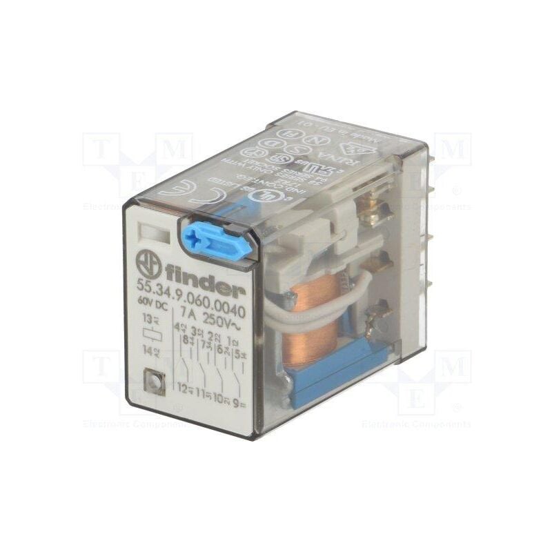 Finder - Relais 60vdc 4ctos. 7a/250vac bouton test 55.34.9.060.0040