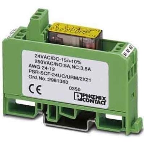 Relais à guidage forcé Phoenix Contact série PSR-SCF- 24UC/URM/2X21, 24V c.c., 2 pôles , 2 RT, 6A, Rail DIN ( Prix pour 1 )