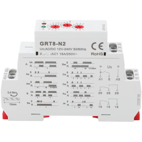Relais à retard multifonction avec indicateur LED, montage sur rail, ignifuge pour applications industrielles