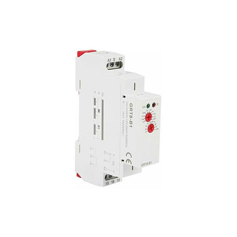 Relais à Retardement - GRT8-B1 AC/DC12-240V, Relais Temporisé Multifonction, Mini Relais de Temporisation, Montage sur Rail din, 10 Fonctions,