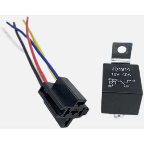 Relais automobile 12 V 5 broches 40 A JD1914 avec support, relais 40 A-12 V 4 broches à simple bobine à verrouillage