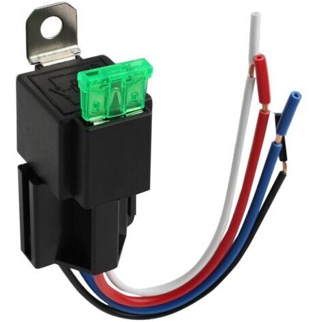 Relais automobile 12 V, fusible à lame SPST 4 broches, avec fil robuste de calibre 12 AWG pour voitures, camions et bateaux