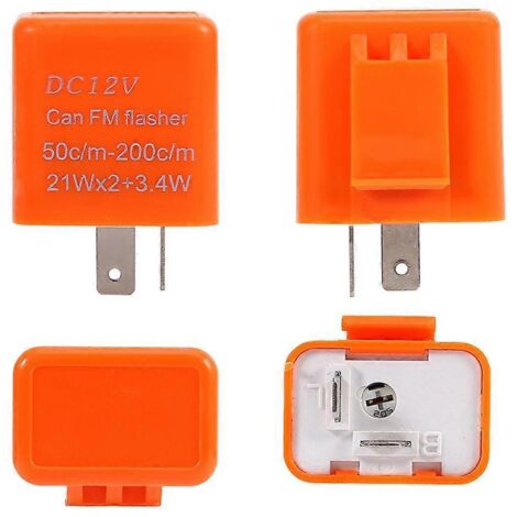 Relais clignotant LED 12V universel pour moto, 2 broches, indicateur de clignotement orange, vitesse réglable, compatible avec feux avant et arrière.
