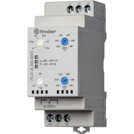Relais contrôle tension tri 1RT 10A 380 à 415V AC multifonction FINDER 703184002022PAS