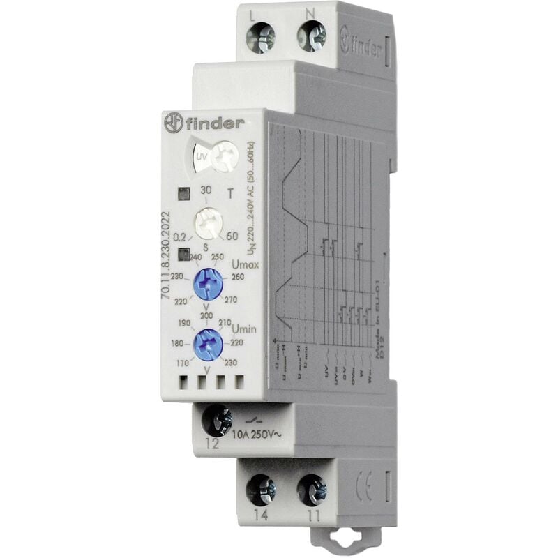 Relais de contrôle coupure 250 v/ac - 400 v/ac - 10 a Finder 70.11.8.230.2022 S74621