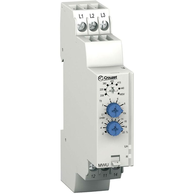 Relais de contrôle pour courant triphasé 3 X 208 - 3 x 480 V/AC N/A gamme de mesure 183 - 528 V/AC Crouzet 84873023 MWU S74285
