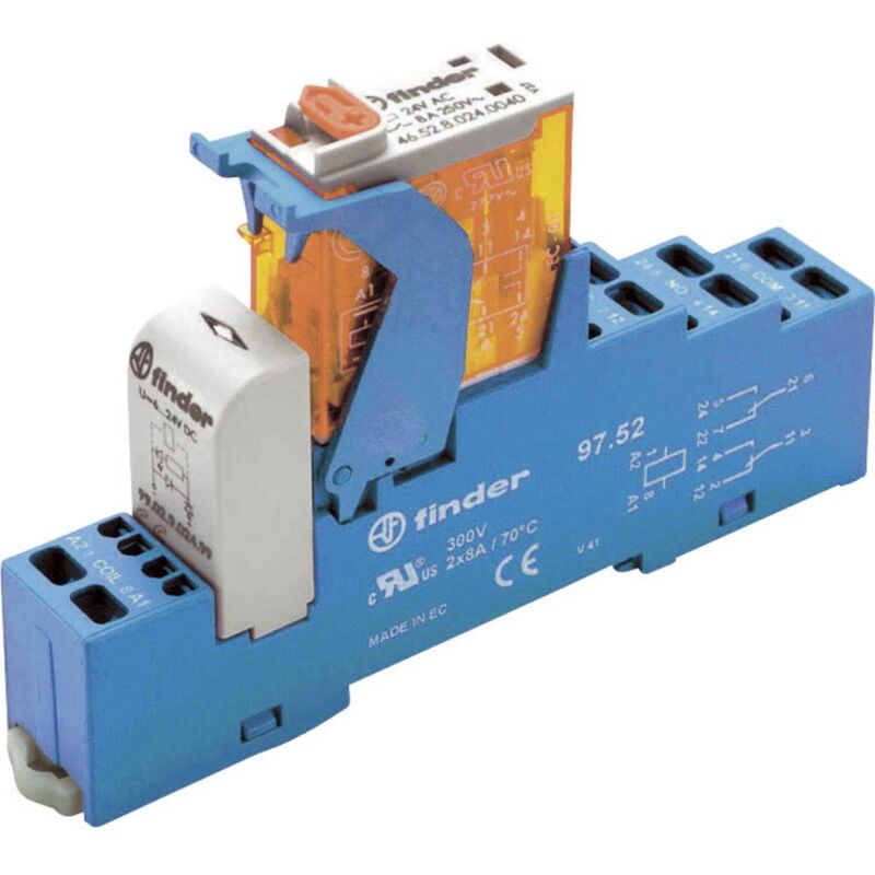Finder 4C.52.9.012.0050 Module relais Tension nominale: 12 V/DC Courant de commutation (max.): 8 A 2 inverseurs (RT) 1